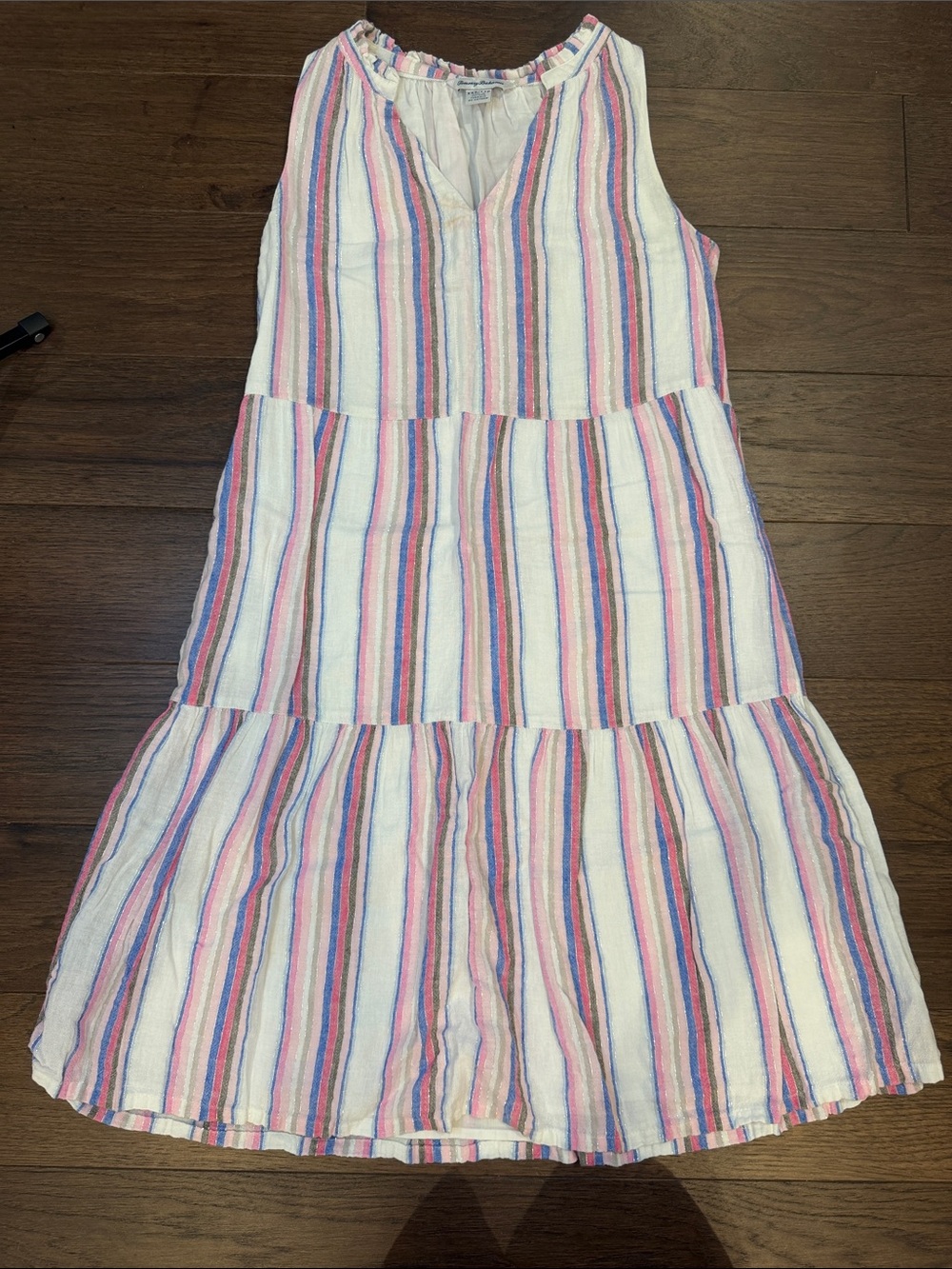 Tommy Bahama Linen Blend Striped Tiered Midi Dress XXS Beach Resort - C31-063